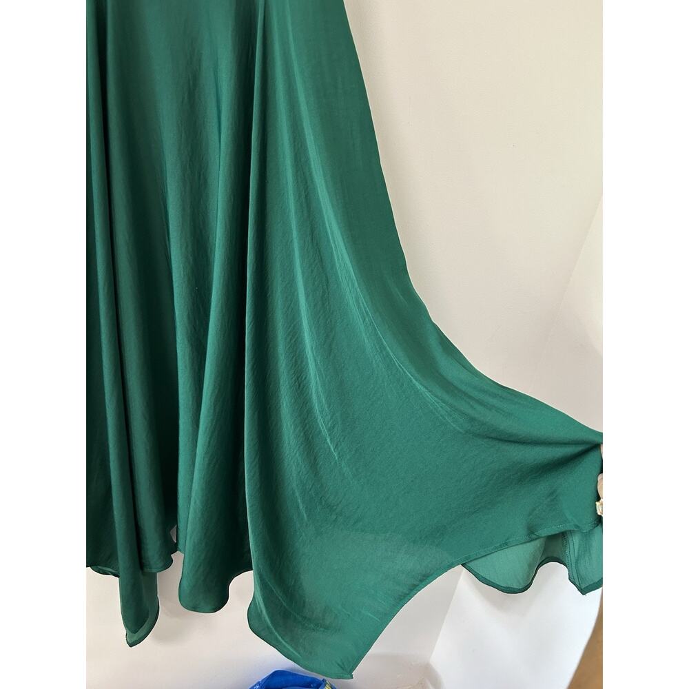 Kimchi Blue Green Emerald Midi Dress Gown Asymmetrical Hem Cocktail Satin Size 8 - Picture 4 of 12